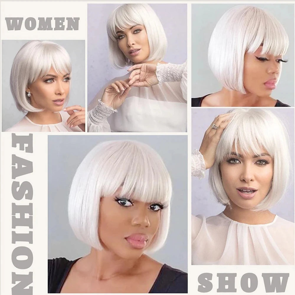 Short Bob Wig with Bangs – Synthetic