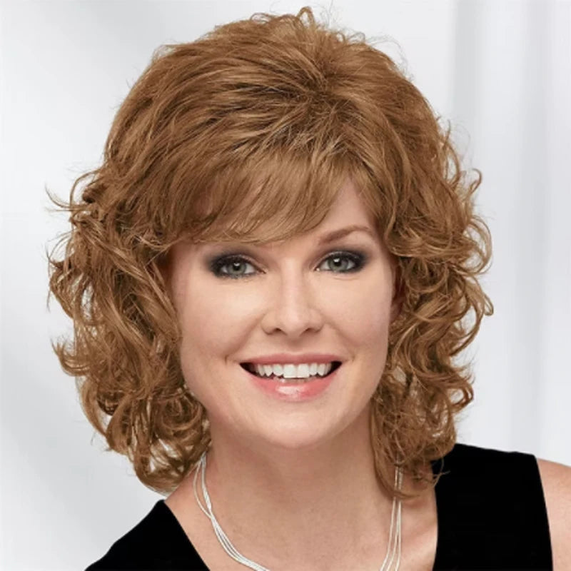 Short Curly Wig with Bangs – Synthetic