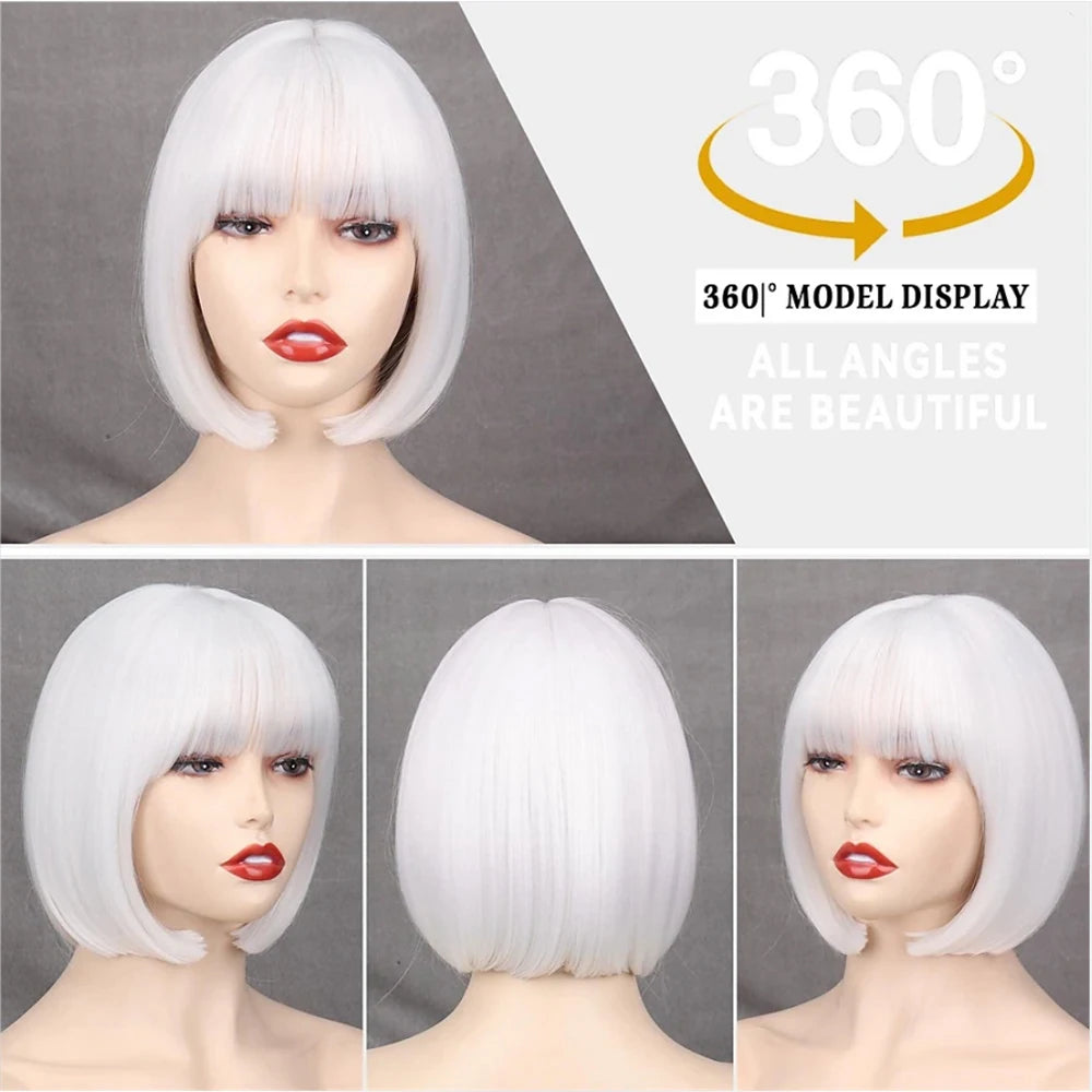 Short Bob Wig with Bangs – Synthetic