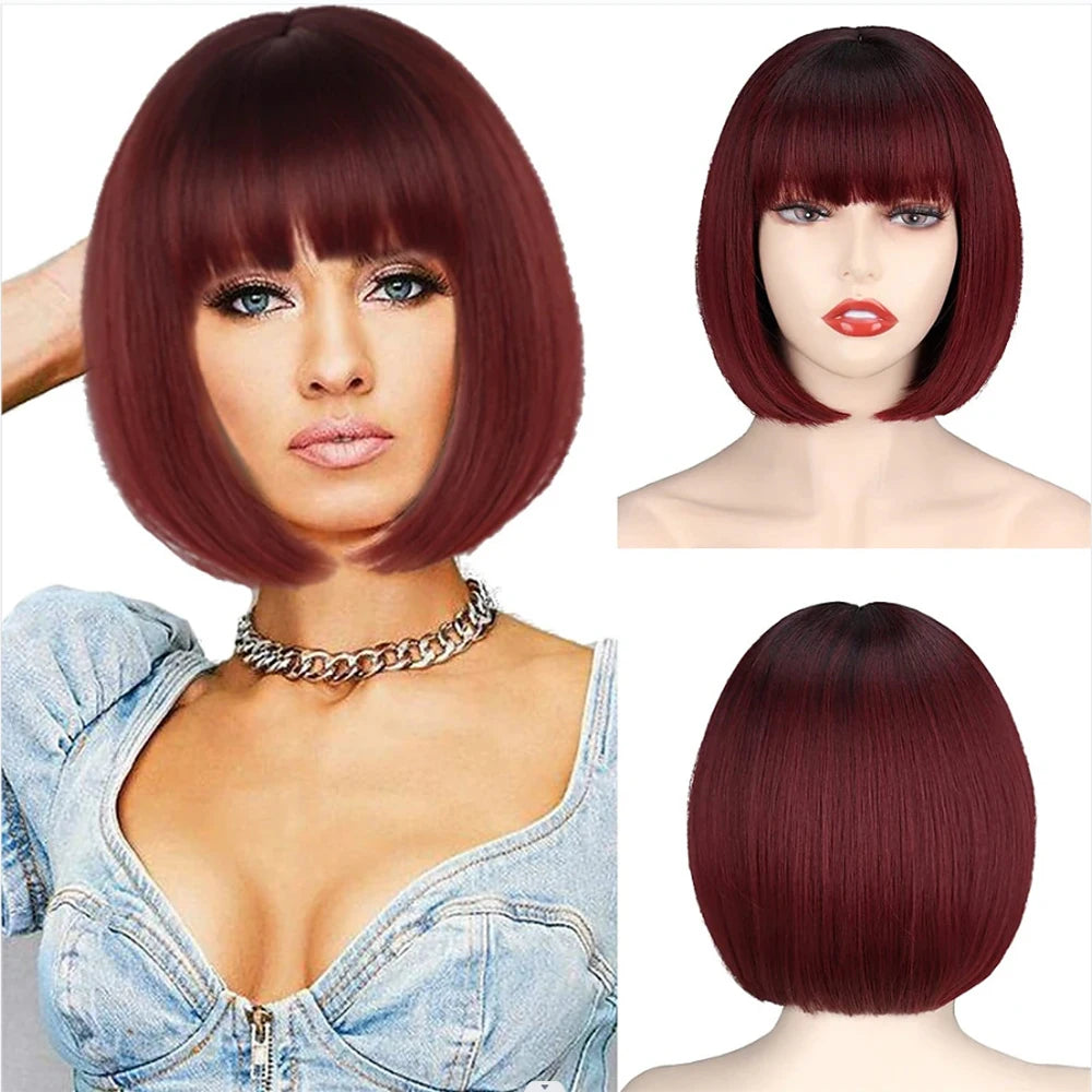 Short Bob Wig with Bangs – Synthetic