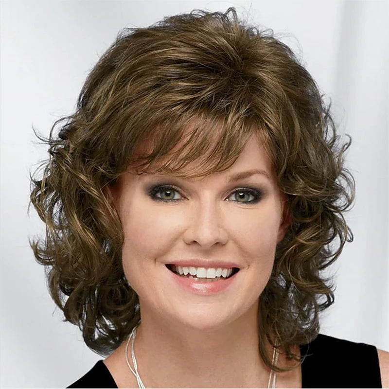 Short Curly Wig with Bangs – Synthetic