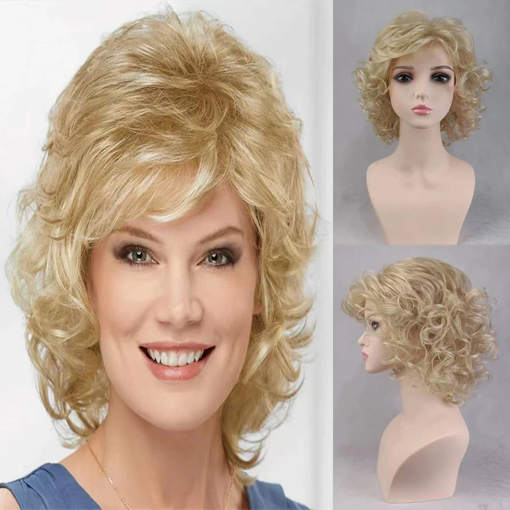 Short Curly Wig with Bangs – Synthetic