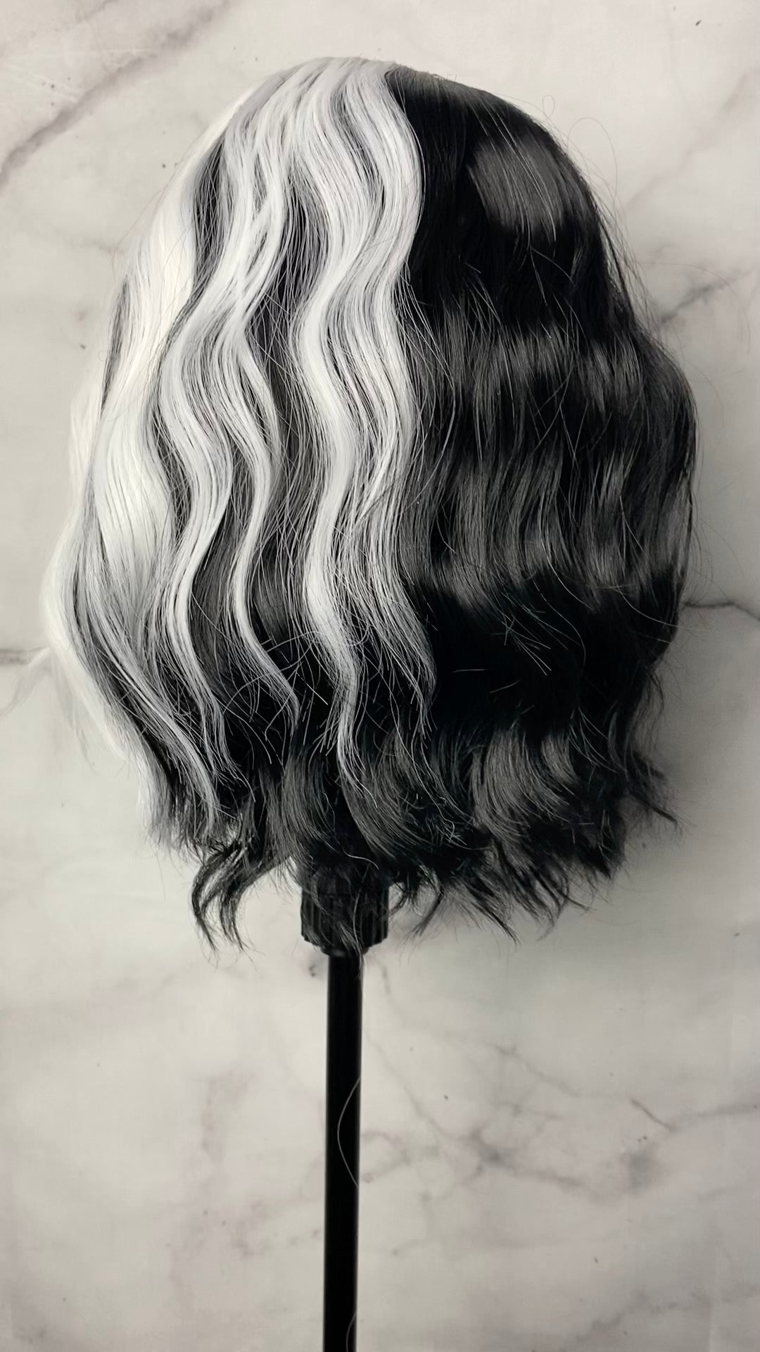 Cruella De Vil Hair Wig,Split Dye Wig,Black Wig With White Wigs,Short Wavy Wig,Black & White Wigs,Short Bob Wig,White Black Costume Wig
