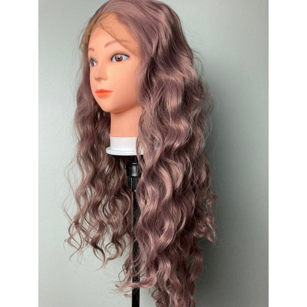 Curly Ash Pink Wig,Dark Pink Wig,Ash Pink Lace Wig,Pastel Pink Wig,Lace Front Pink Wig,Long Lace Front Wig For Women,Drag Wigs,Cosplay Wig