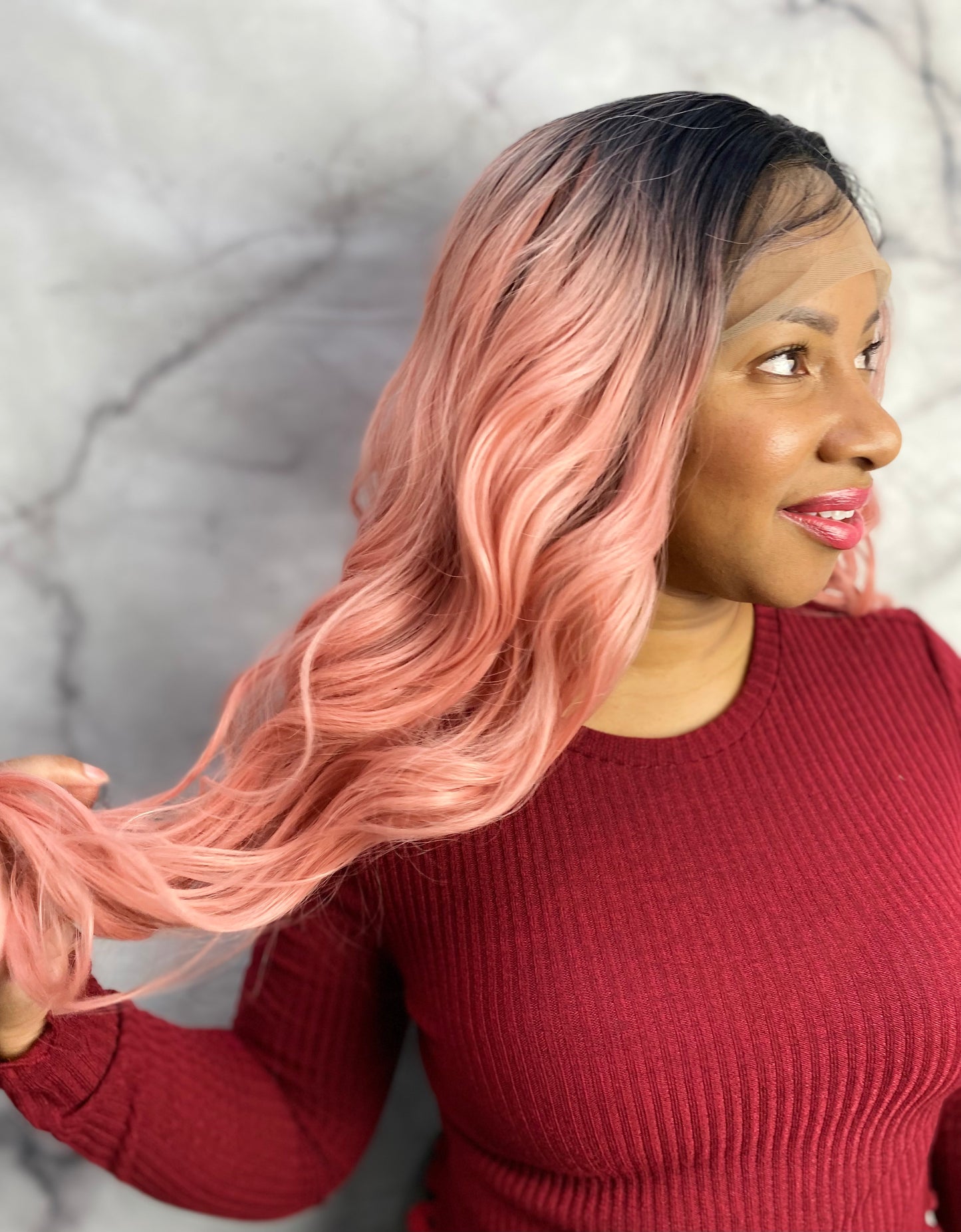 Dark Rooted Pink Lace Front Wig