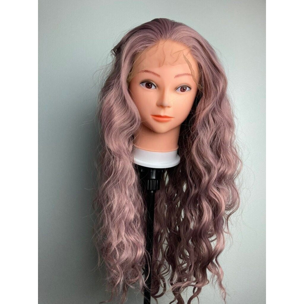 Curly Ash Pink Wig,Dark Pink Wig,Ash Pink Lace Wig,Pastel Pink Wig,Lace Front Pink Wig,Long Lace Front Wig For Women,Drag Wigs,Cosplay Wig