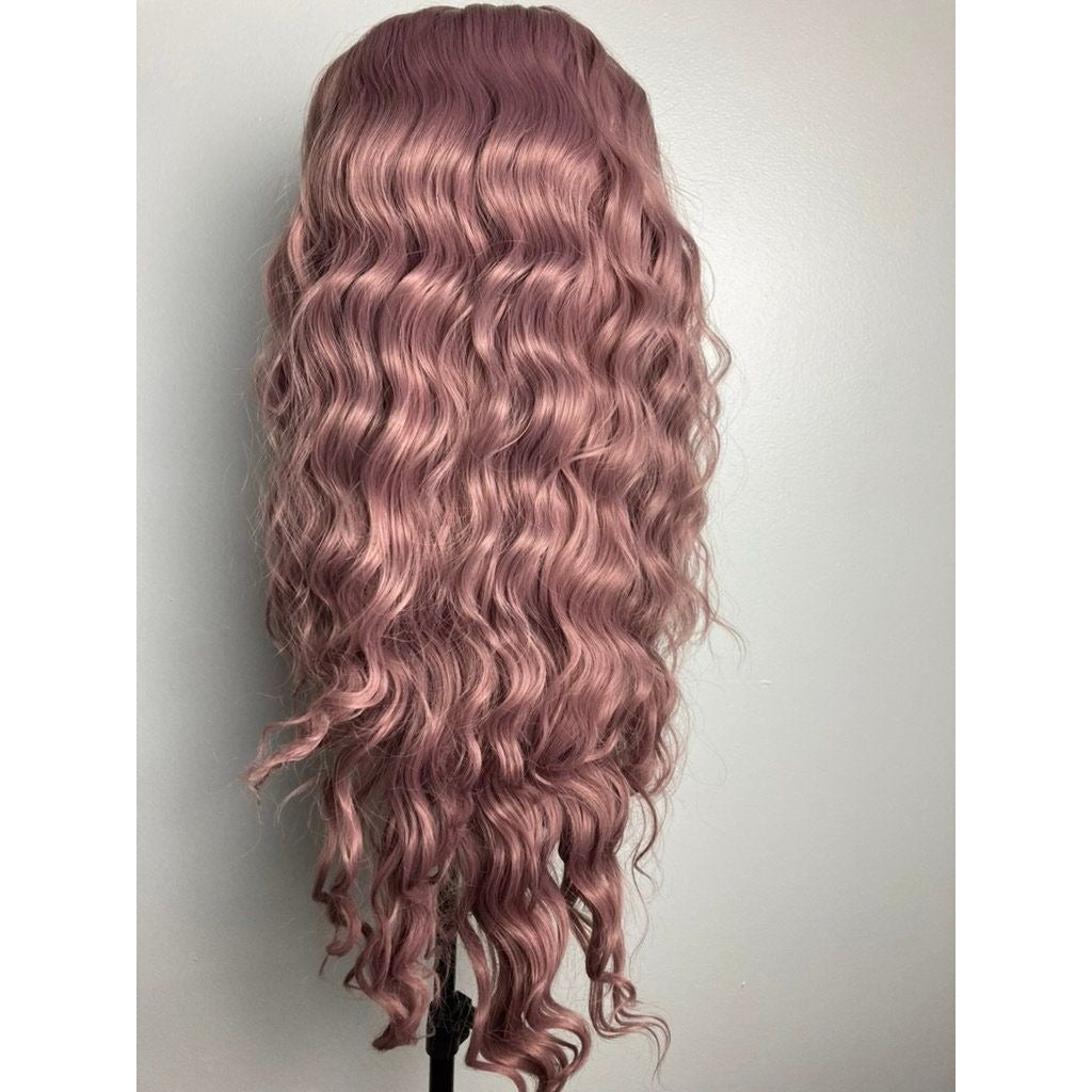 Curly Ash Pink Wig,Dark Pink Wig,Ash Pink Lace Wig,Pastel Pink Wig,Lace Front Pink Wig,Long Lace Front Wig For Women,Drag Wigs,Cosplay Wig