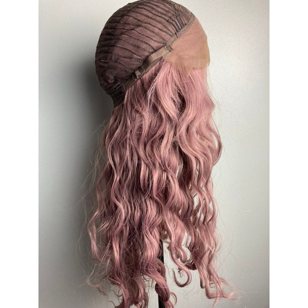 Curly Ash Pink Wig,Dark Pink Wig,Ash Pink Lace Wig,Pastel Pink Wig,Lace Front Pink Wig,Long Lace Front Wig For Women,Drag Wigs,Cosplay Wig