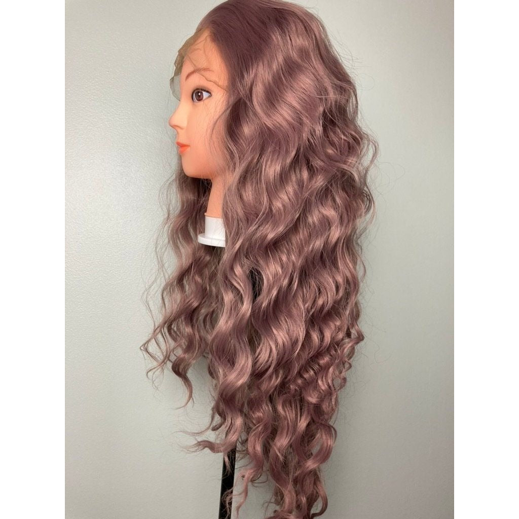 Curly Ash Pink Wig,Dark Pink Wig,Ash Pink Lace Wig,Pastel Pink Wig,Lace Front Pink Wig,Long Lace Front Wig For Women,Drag Wigs,Cosplay Wig