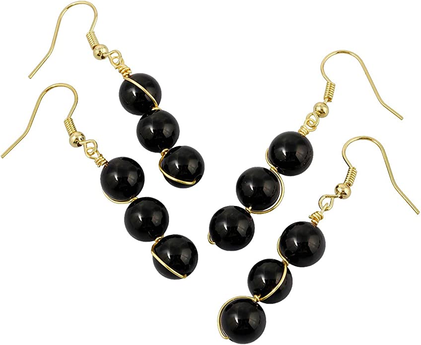 Black Agate Stone Drop Earrings
