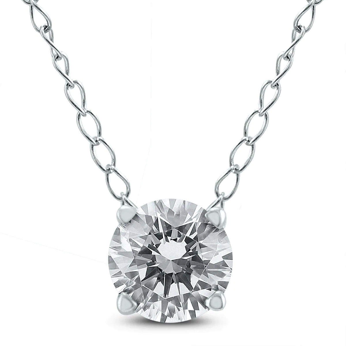 14K White Gold Round Diamond Solitaire Necklace