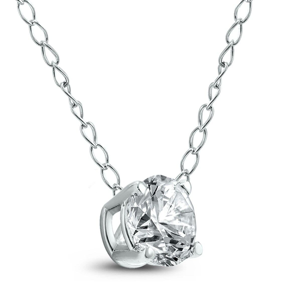 14K White Gold Round Diamond Solitaire Necklace