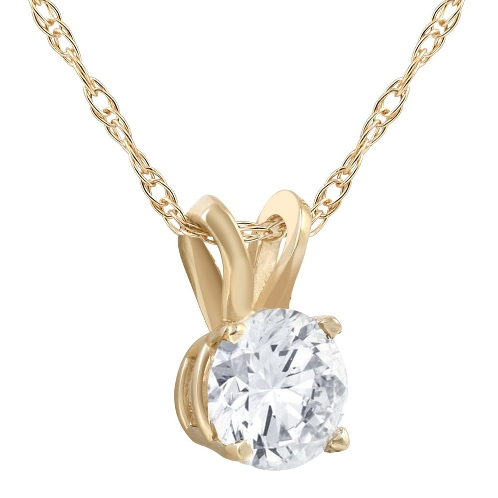 14k Yellow Gold Solitaire Diamond Pendant Necklace