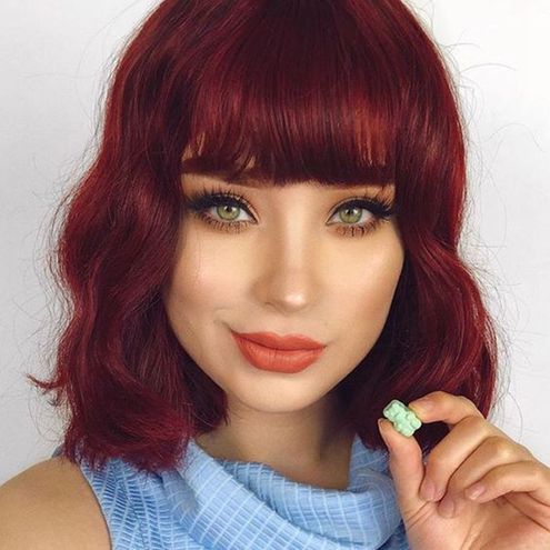 Short Bob Curly Wavy Wine Red Wigs