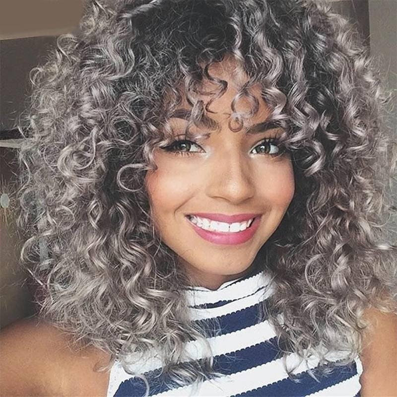 14inch AFRO Kinky Ombré Gray | GREY Full Wig