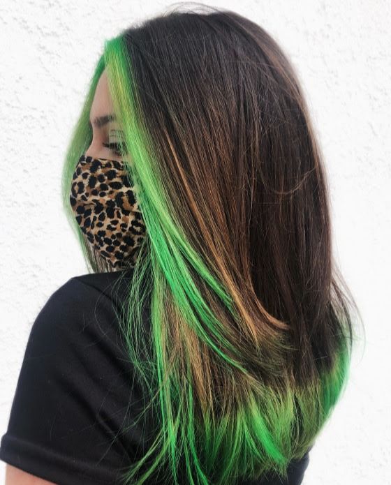 Fluorescent Green Highlights Light Yaki hair wig,black green hair ombre,black to neon green ombre hair,Neon Green Hair,green highlight hair,wig hairstyles ideas black women,greenhair,splithair,green highlights in black hair, green and black long hair ,green highlights straight wig,light green wig