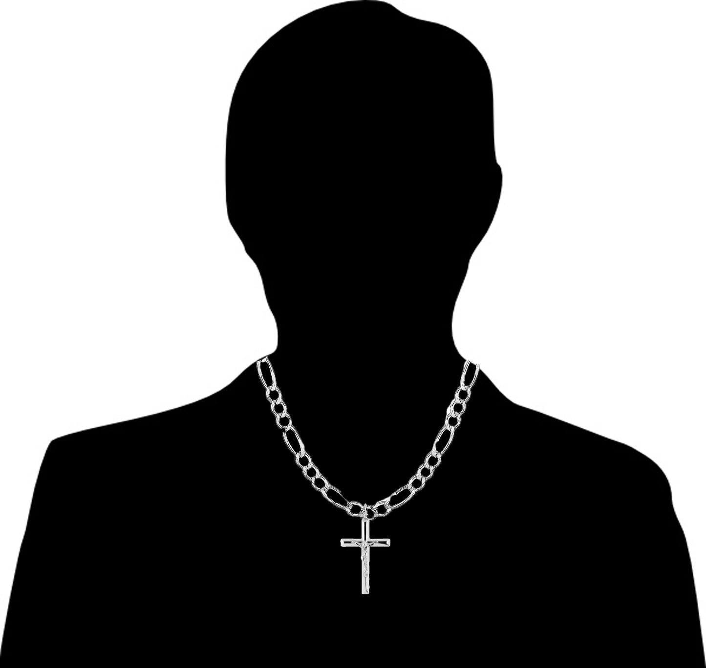 Genuine 925 Sterling Silver Italian Shiny Crucifix Cross 5mm Link Chain Hypoallergenic and Nickle free