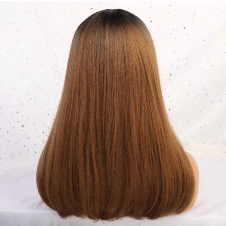 Straight Black Root with Brown Full Wigs