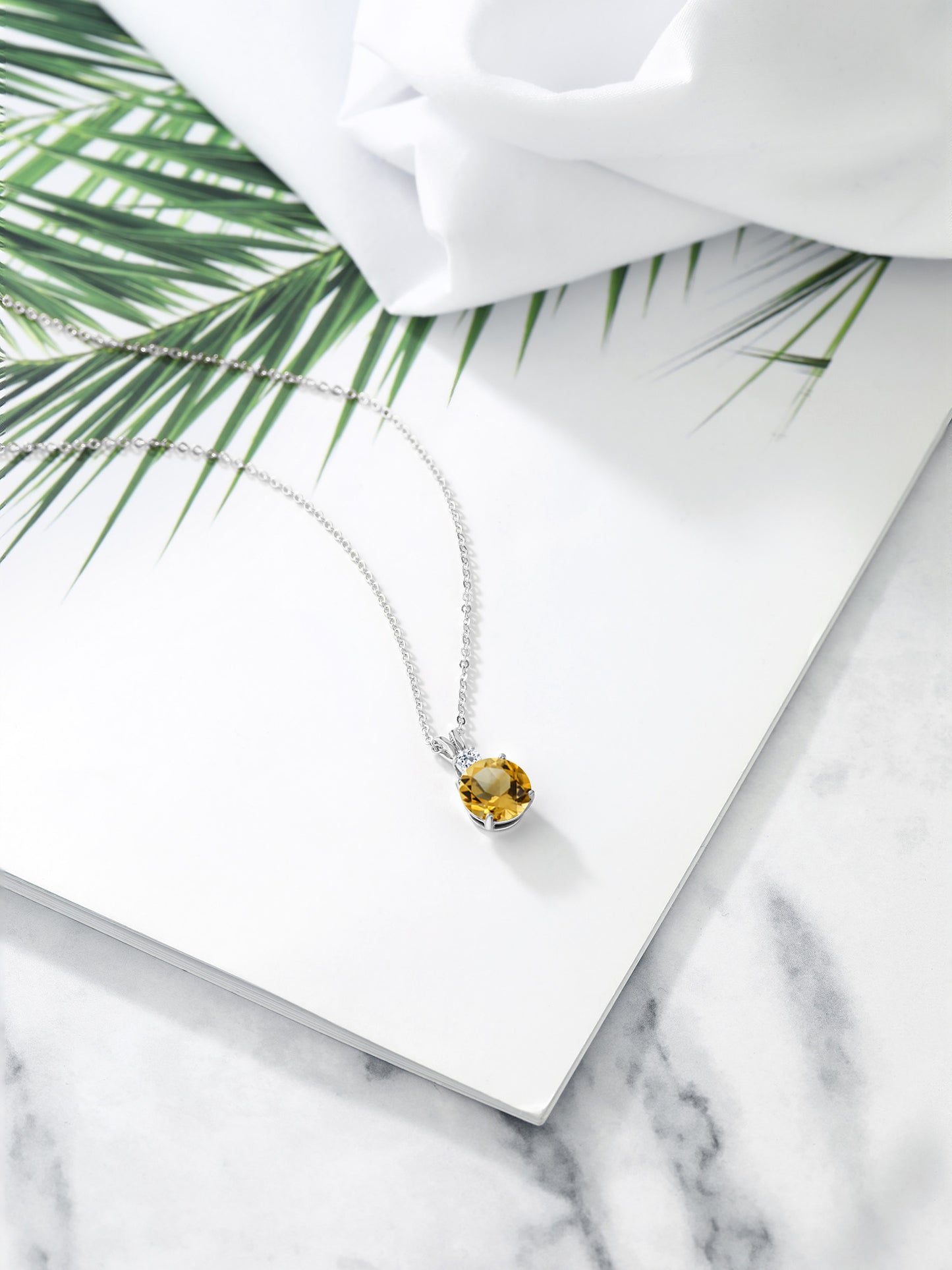 3Solid 925 Sterling Silver Women's Pendant Necklace For Women|Yellow Citrine and White