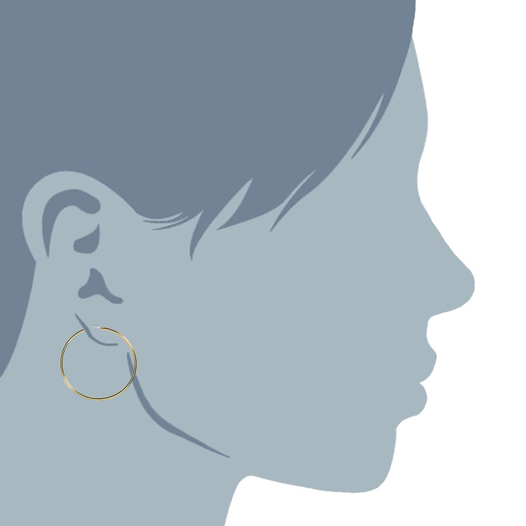 Women Simple Jewelry 14K Yellow Gold 1.5MM Round Classic Hoops Earrings