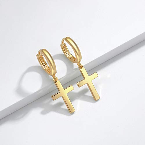 Cross Earrings Gold Huggie Hoop Dangle Drop