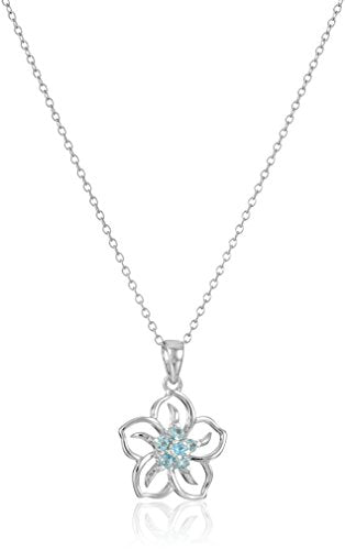 Sterling Silver Topaz Flower Pendant Necklace, 18" December birthstone