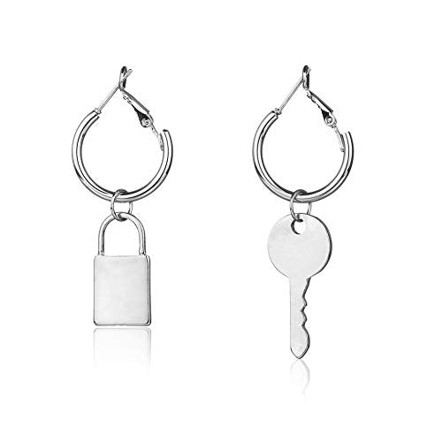 PUNK Padlock Dangle Hoop Earrings Key