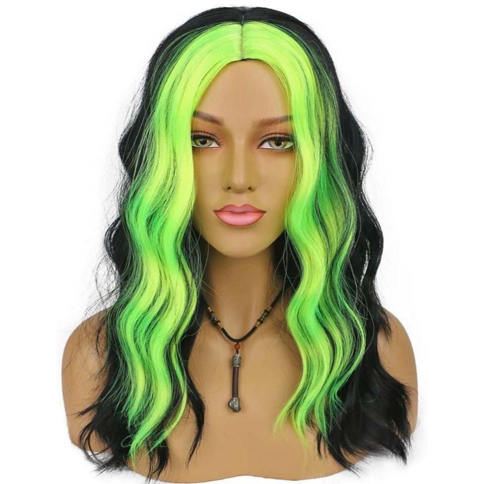 Bob Black and Neon Green Curly Wavy Wig