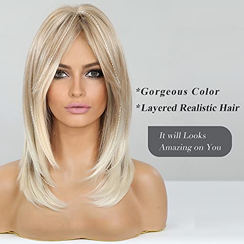 Long layered Blonde Wig with Bangs