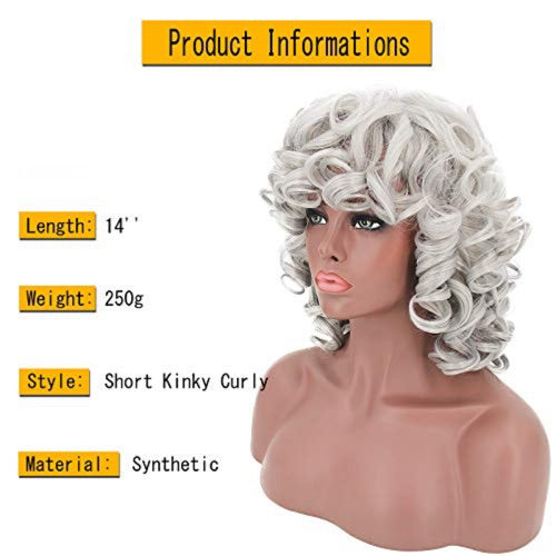 14inch Short Bob Grey Big Curly Wig with Bangs