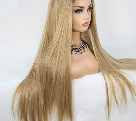 Ombre Long Silk Straight Blonde Lace Front Wig