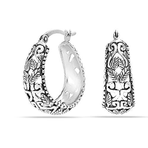 Antique Floral Oval Hoop Earrings