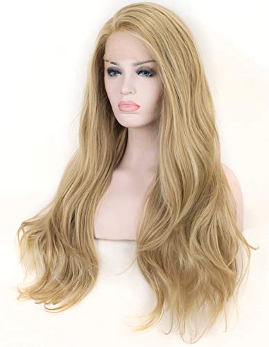 Golden Ash Blonde Long Wavy Lace Front Wig