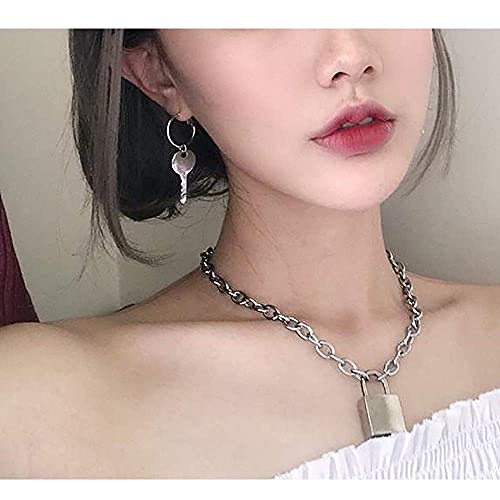 PUNK Padlock Dangle Hoop Earrings Key