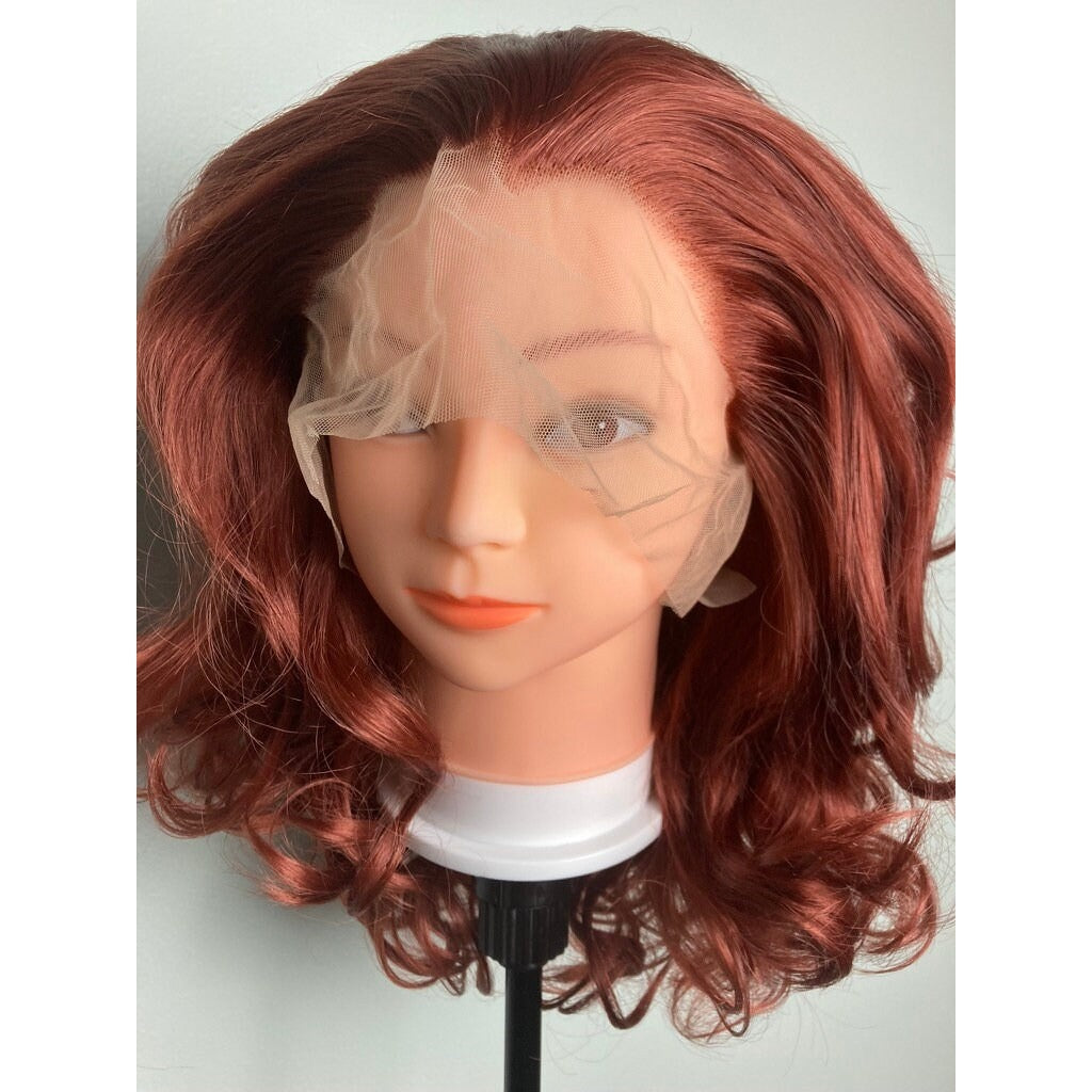 Short Bob Ginger Wig,Red Wig,Copper Red Wigs,Short Bob Wigs,Wavy Lace Front Wig,Auburn Red Hair Wig,Red and Ginger Wig,Curly Auburn Wig