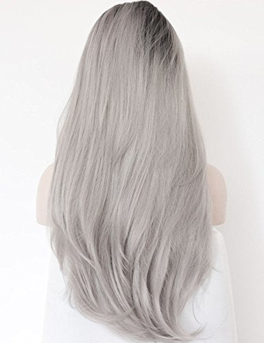 Black Root Ombre Grey Lace Front Wig For Women