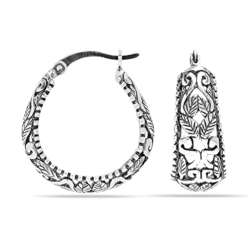 Antique Floral Oval Hoop Earrings