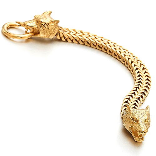 Gold Wolf Head Link Bracelet |Punk Bikers Men Stainless Steel