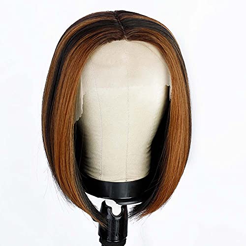 Short Straight Bob Highlights T Lace Front Wigs