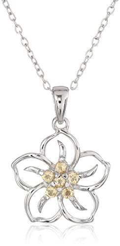Sterling Silver Topaz Flower Pendant Necklace, 18" December birthstone