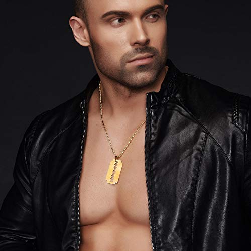 22'' Stainless Steel Punk Tag Pendant Rock Razor Blade Necklace