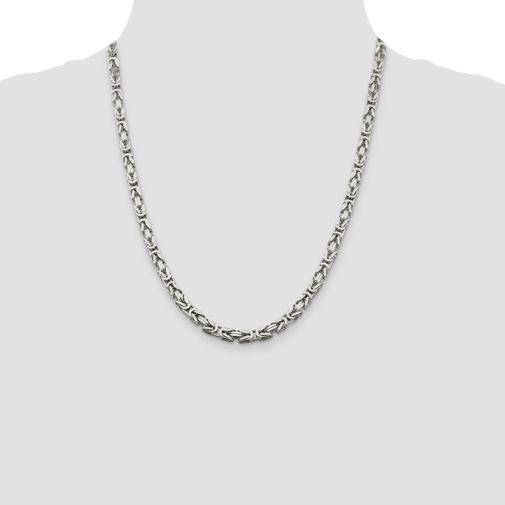 Solid 925 Sterling Silver 5mm Square Byzantine Chain Necklace