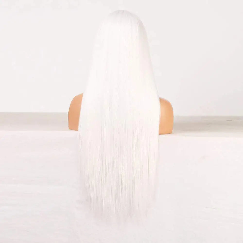 White Long Straight Hair Wigs with Bangs