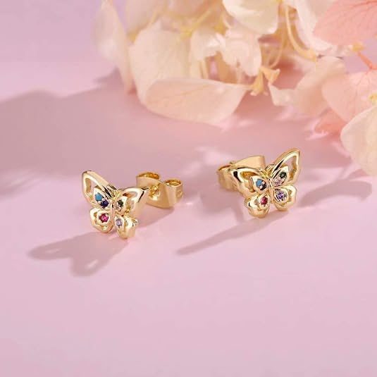 Stud-Butterfly Huggie Hoop Earrings