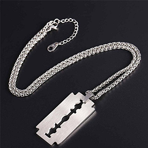 22'' Stainless Steel Punk Tag Pendant Rock Razor Blade Necklace