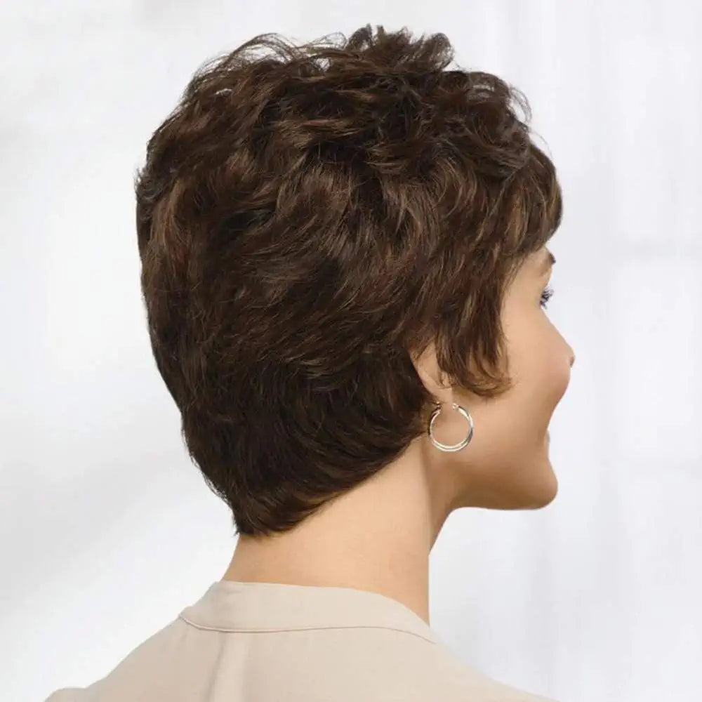 Short Brown Human Hair Blend Pixie Wigs