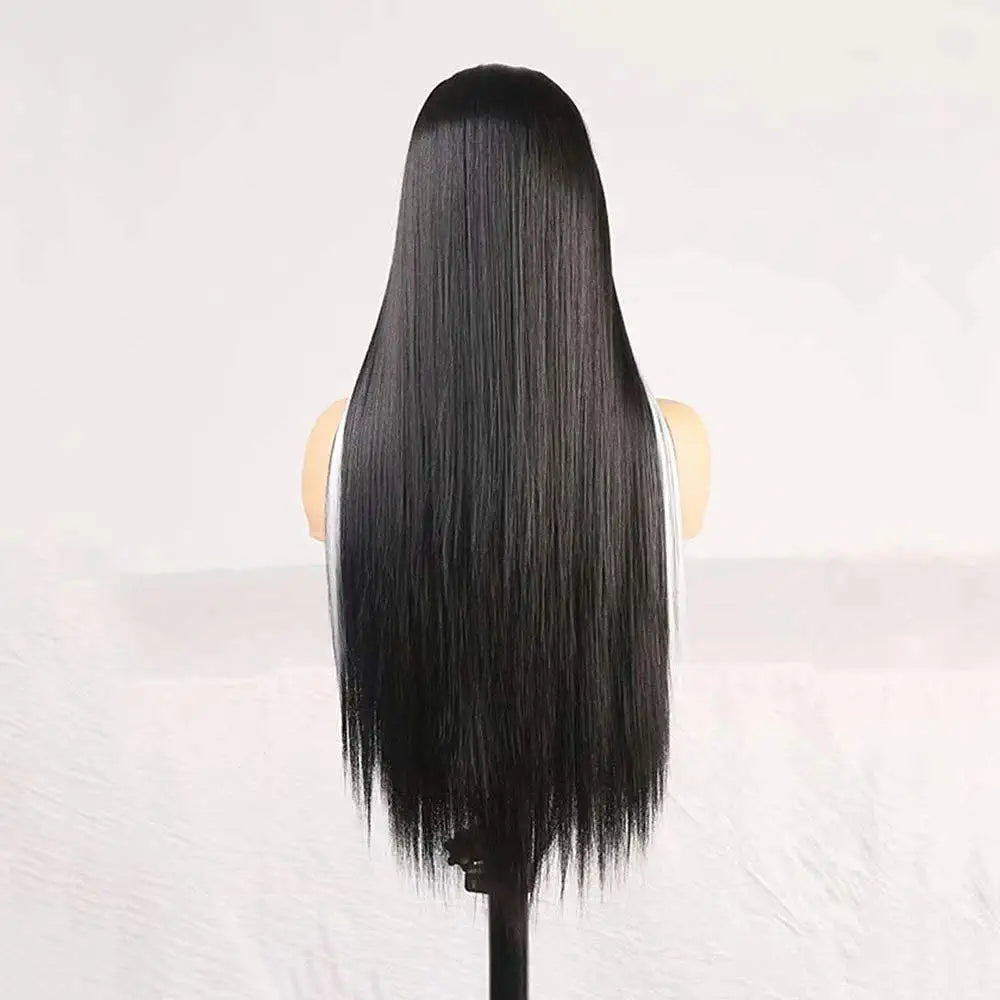 Black Hair White Streak Hair Wigs with Bangs