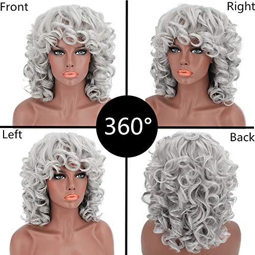14inch Short Bob Grey Big Curly Wig with Bangs