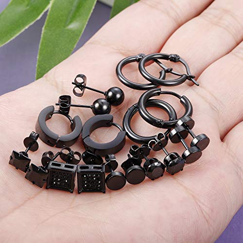 9 Pairs Stainless Steel CZ Stud Earrings for Women Mens