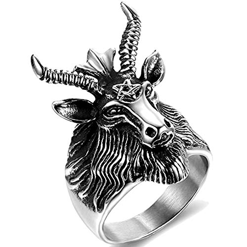Stainless Steel Satan Ram Goat Head Gothic Rings